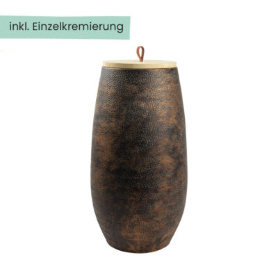 Keramik Urne Bronze hoch mit Lederschlaufe